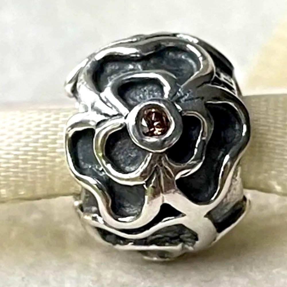 PANDORA Sterling Silver Brown Posy Bead Charm